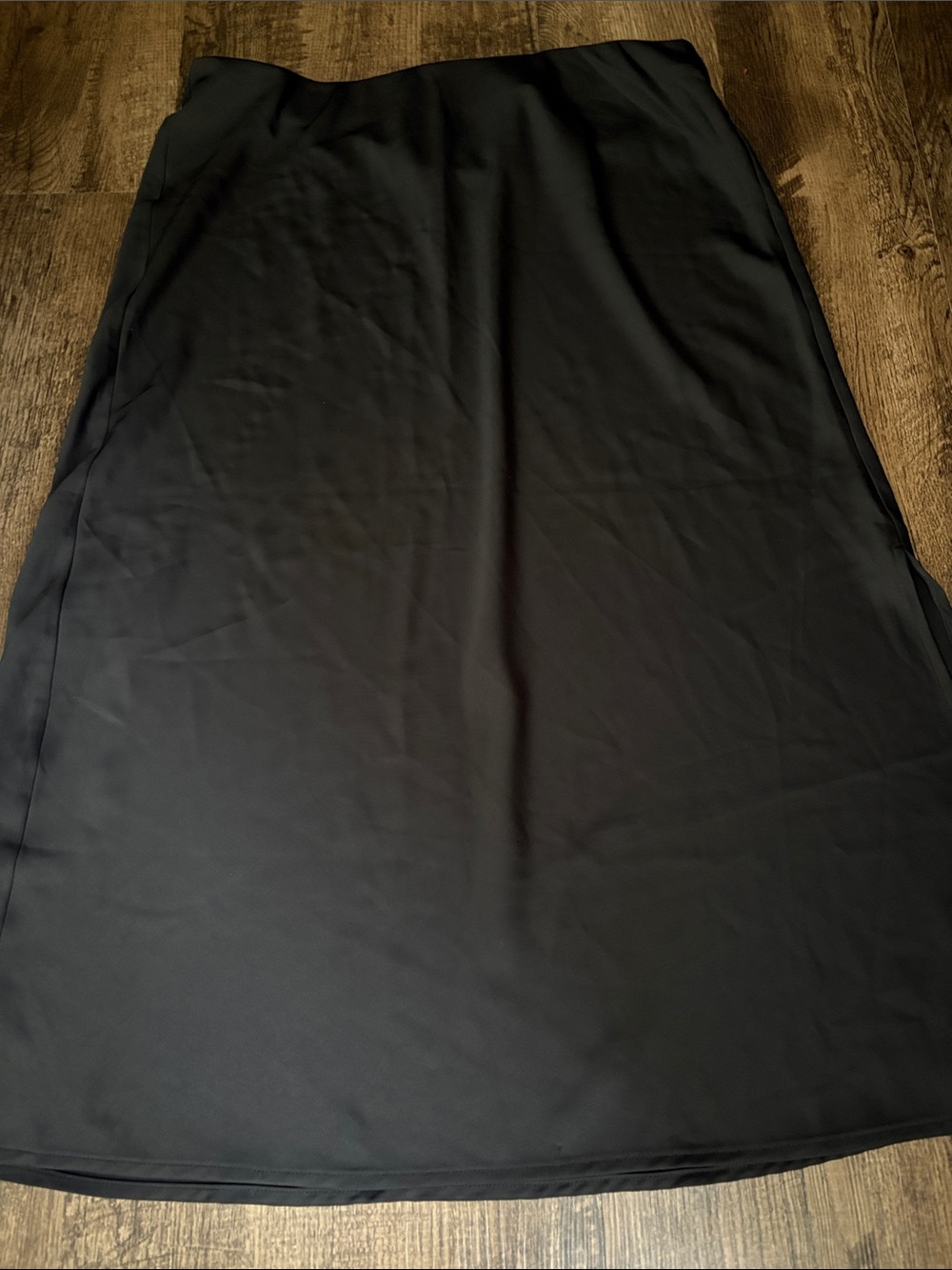 A New Day Black Skirt - Sleek Minimalist Design Satin look smooth Pull on Midi
